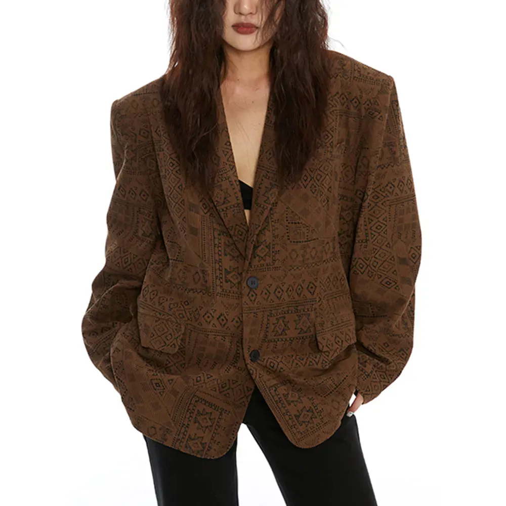 Vintage Spliced Pockets Blazers For Women Notched Collar Long Sleeve Patchwork Single Breasted Casual Blazer Female