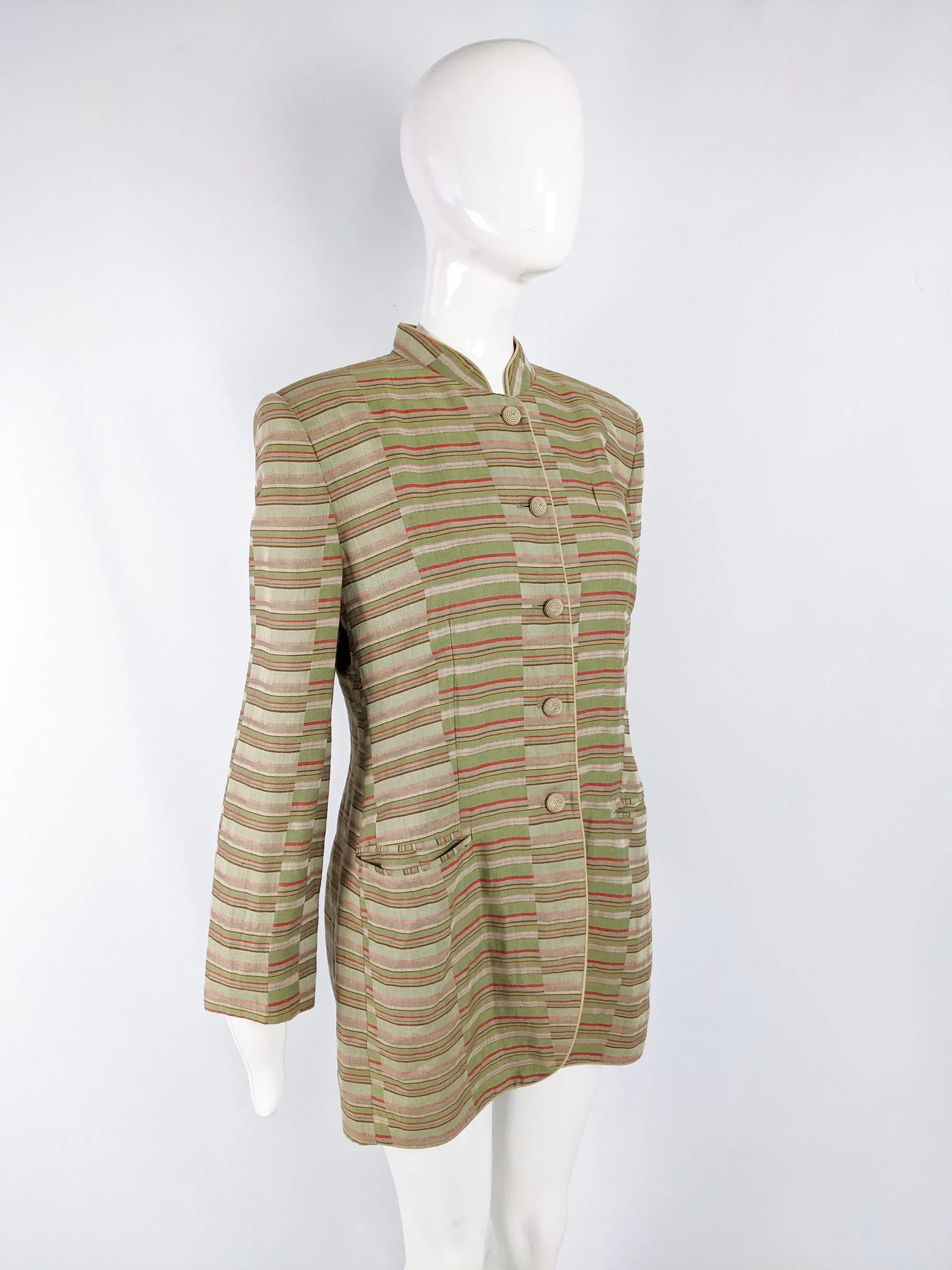 Vintage Womens Nehru Collar Linen Jacket, S/S 1994