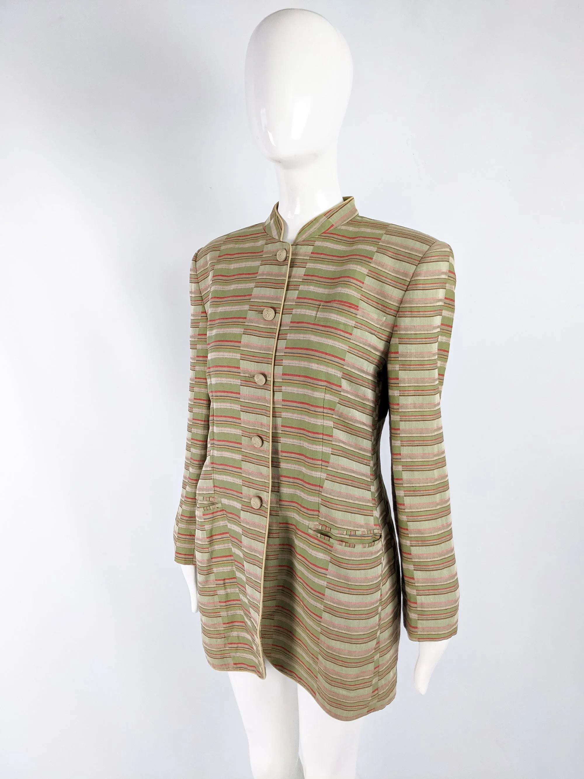 Vintage Womens Nehru Collar Linen Jacket, S/S 1994