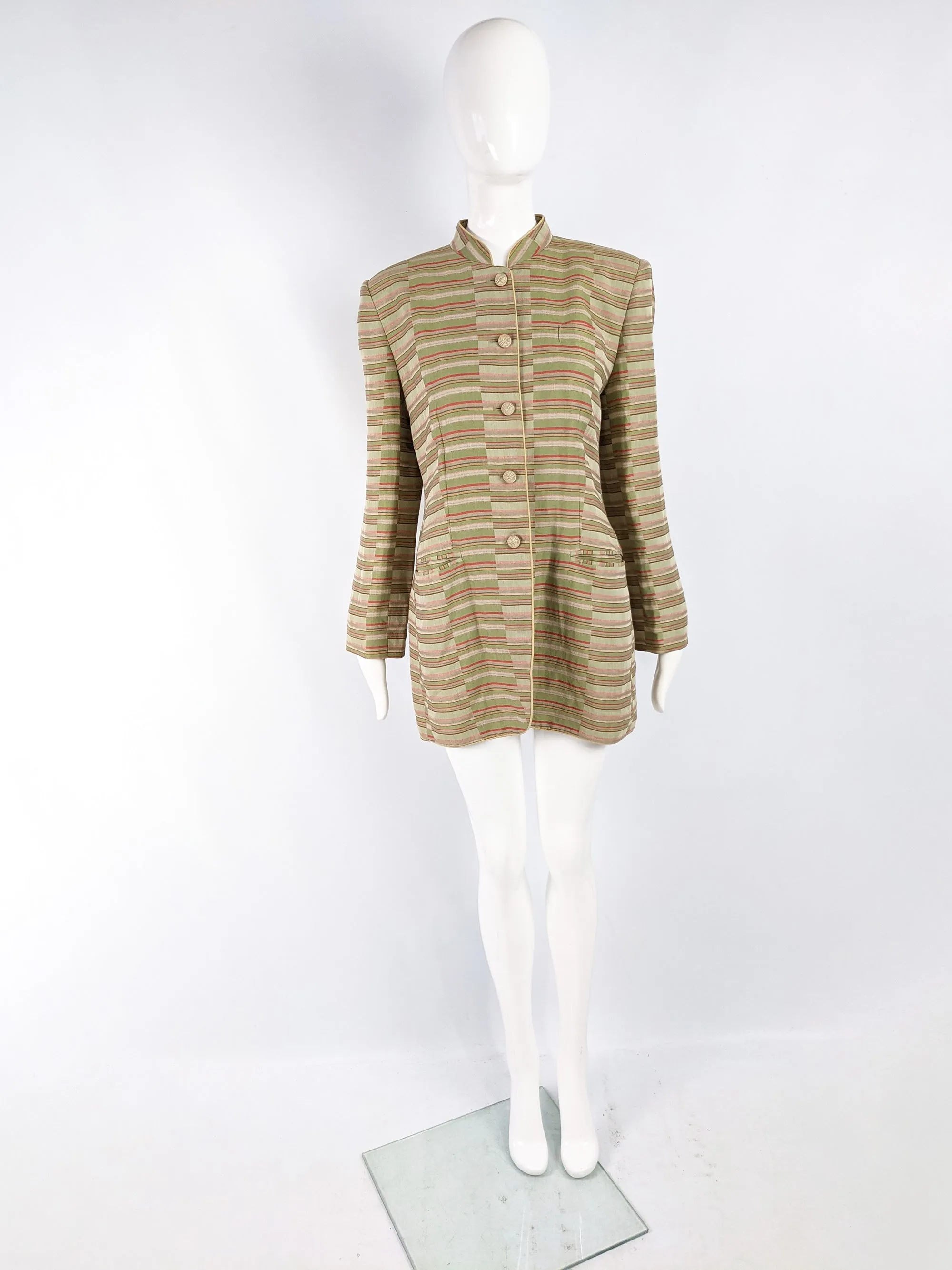 Vintage Womens Nehru Collar Linen Jacket, S/S 1994