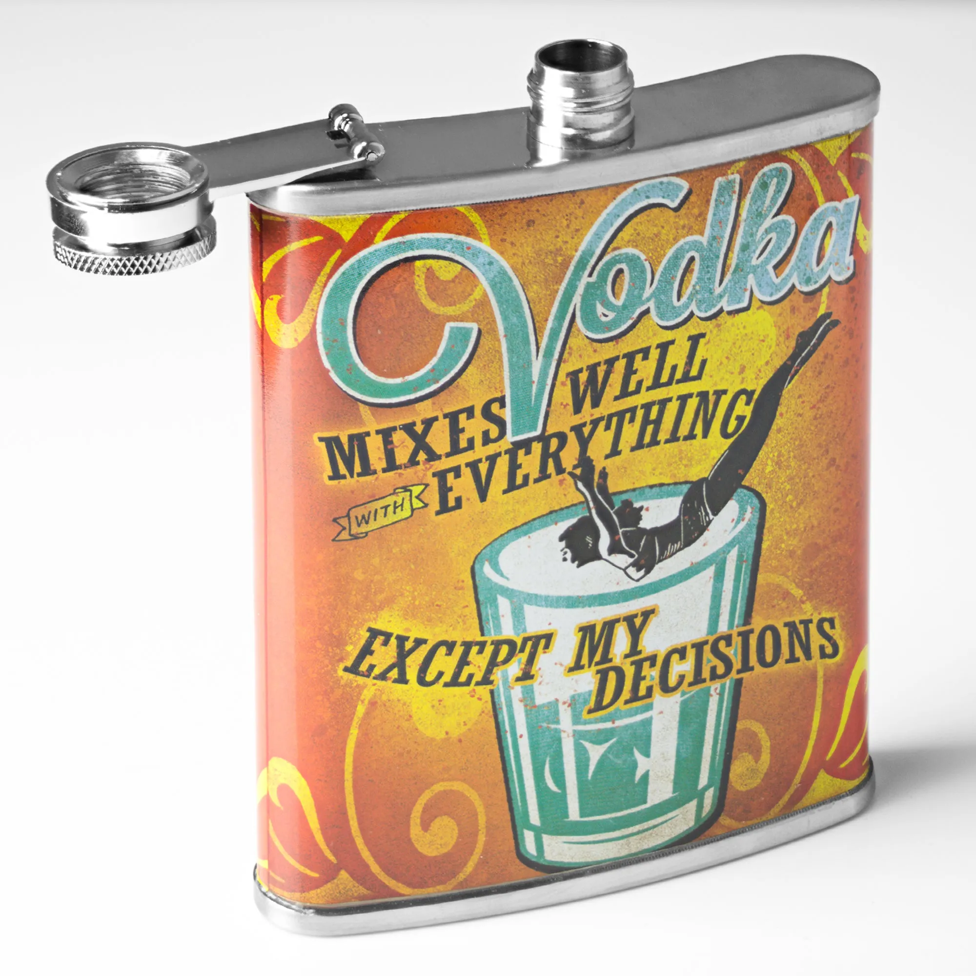 Vodka Mixes Well With Everything Stainless Steel 8 oz Liquor Flask