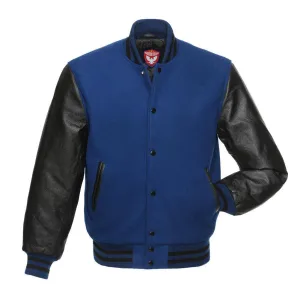 Warrior Gears Classic Hybrid Varsity Jacket for Kids, Toddler Letterman Bomber Jacket for Boys, Unisex Varsity Jacket Girls, Royal Blue Pure Wool Body & Black Cowhide Leather Sleeves