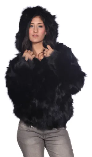 Wilda Leather Lyla Black Fox Fur Coat