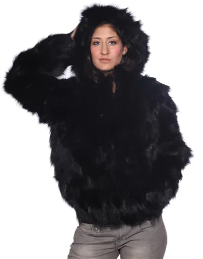 Wilda Leather Lyla Black Fox Fur Coat