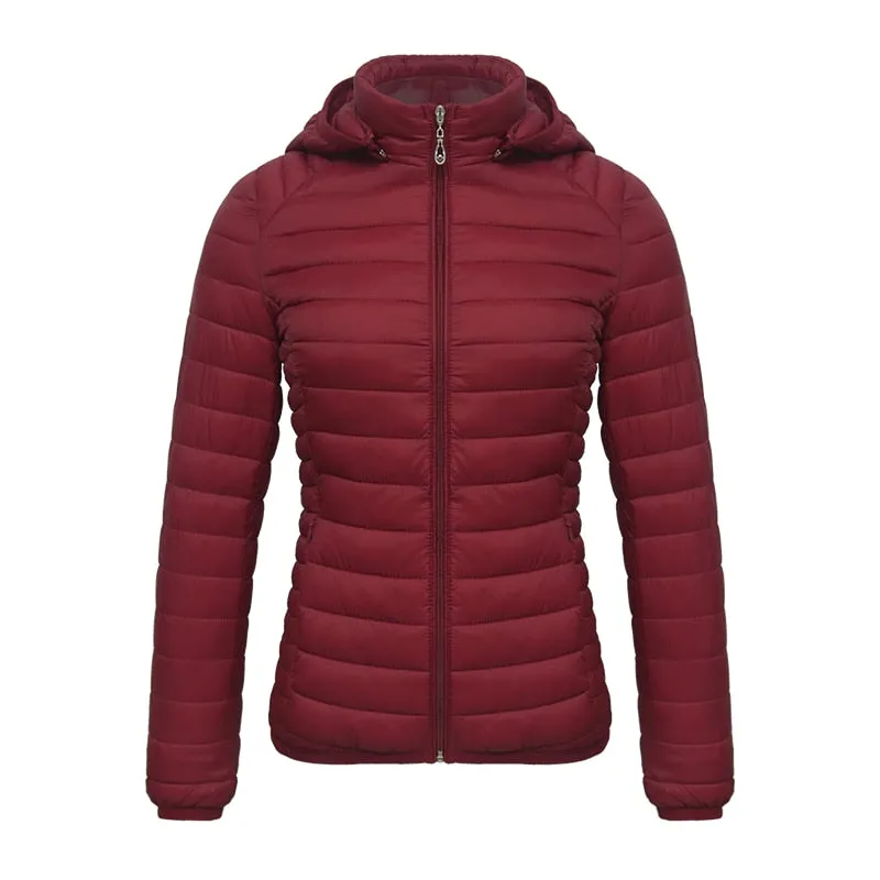 Winter Women Thin Padded Puffer Jacket Coat Short Parka Outdoor Warm Clothing Portable Ultralight  Outerwear