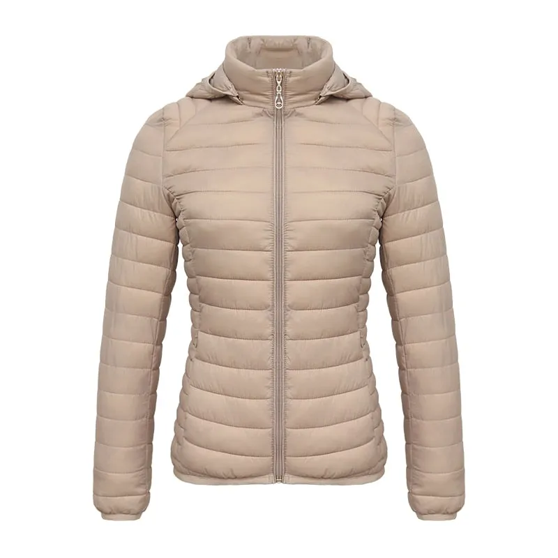 Winter Women Thin Padded Puffer Jacket Coat Short Parka Outdoor Warm Clothing Portable Ultralight  Outerwear