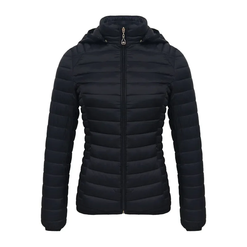 Winter Women Thin Padded Puffer Jacket Coat Short Parka Outdoor Warm Clothing Portable Ultralight  Outerwear