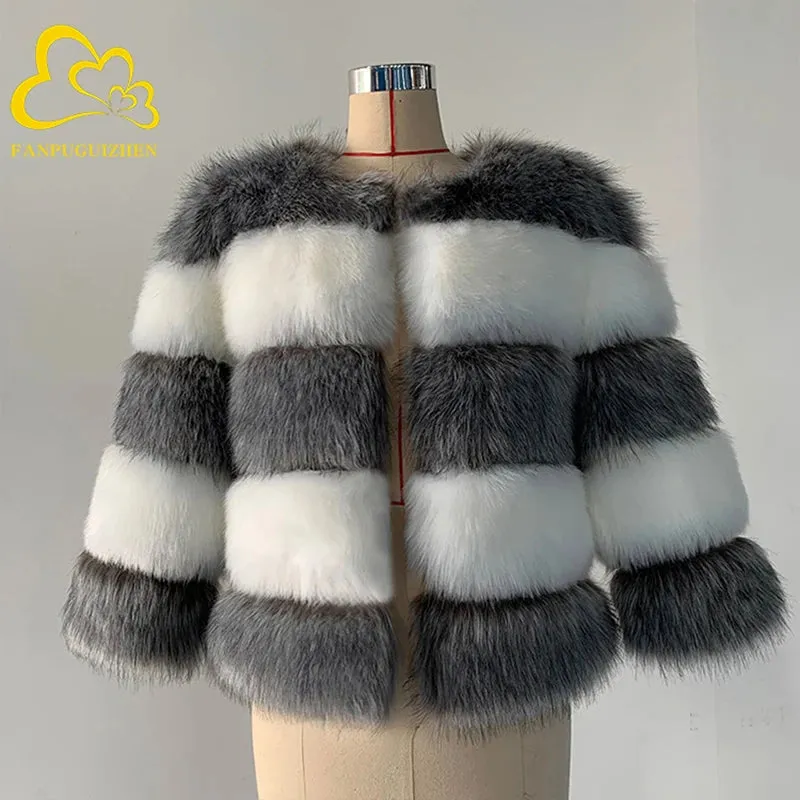 Women Coats Autumn Winter New Fashion Pink Faux Fur Coat Elegant Thick Warm Outerwear Fake Fur Woman Jackets