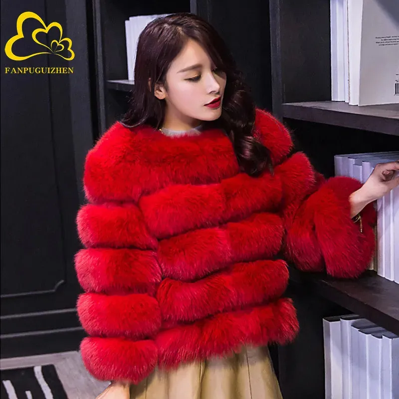 Women Coats Autumn Winter New Fashion Pink Faux Fur Coat Elegant Thick Warm Outerwear Fake Fur Woman Jackets