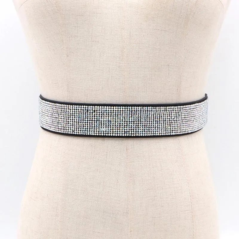 Women Waist Belt Fashion Rhinestone Inlaid Elastic Shiny Female Dresses Coat Shirt Wide Waistband