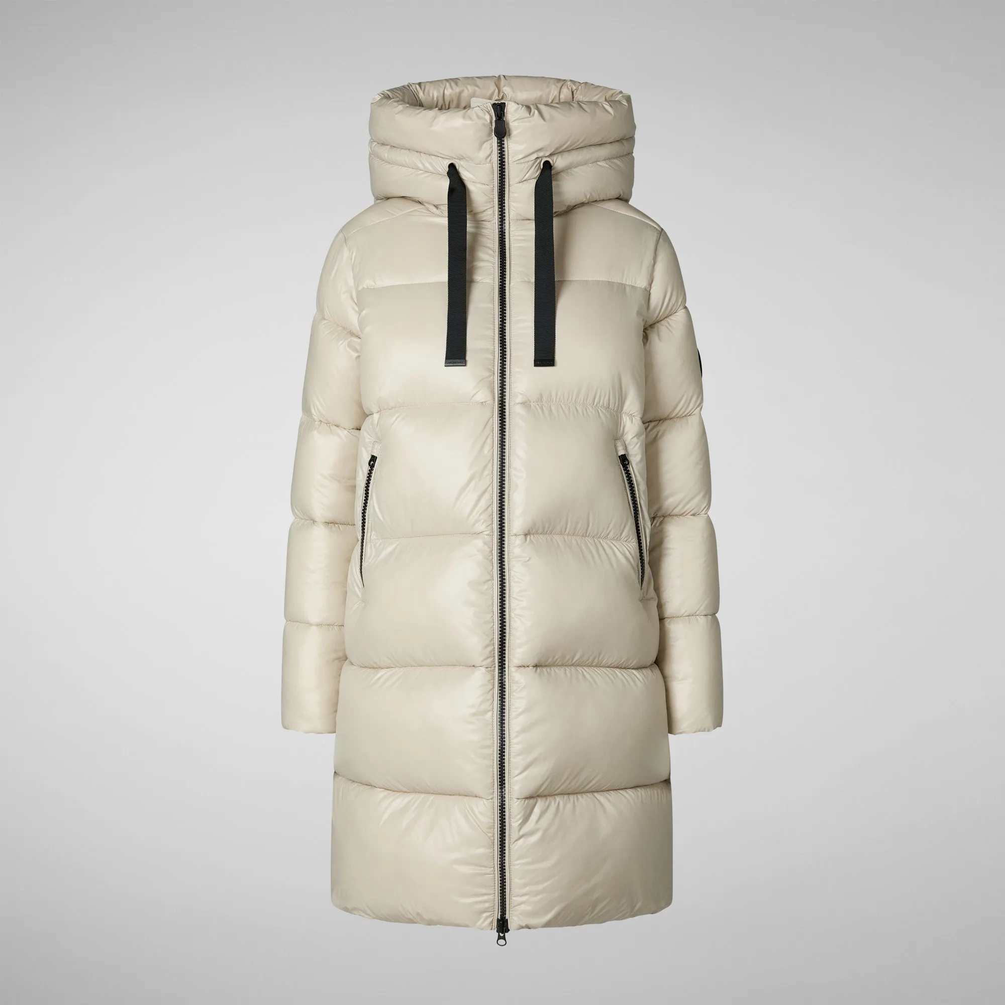 Women's  Hooded Animal free Puffer Coat Isabel in Rainy Beige