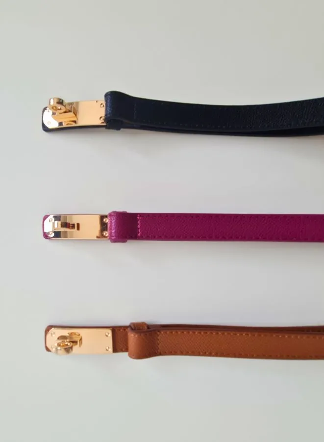 Women's Skinny Leather Belt Thin Waist Belts with Metal Buckle