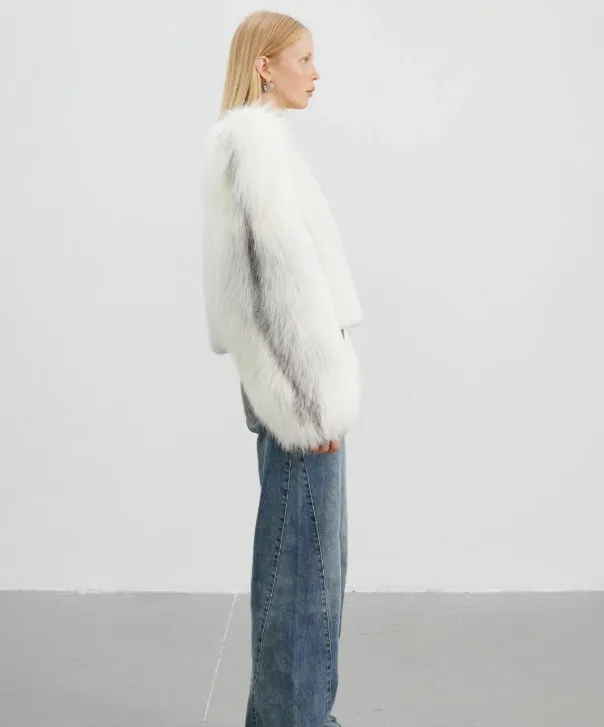 Women's White Mink Jacket with Arctic Fox Sleeves