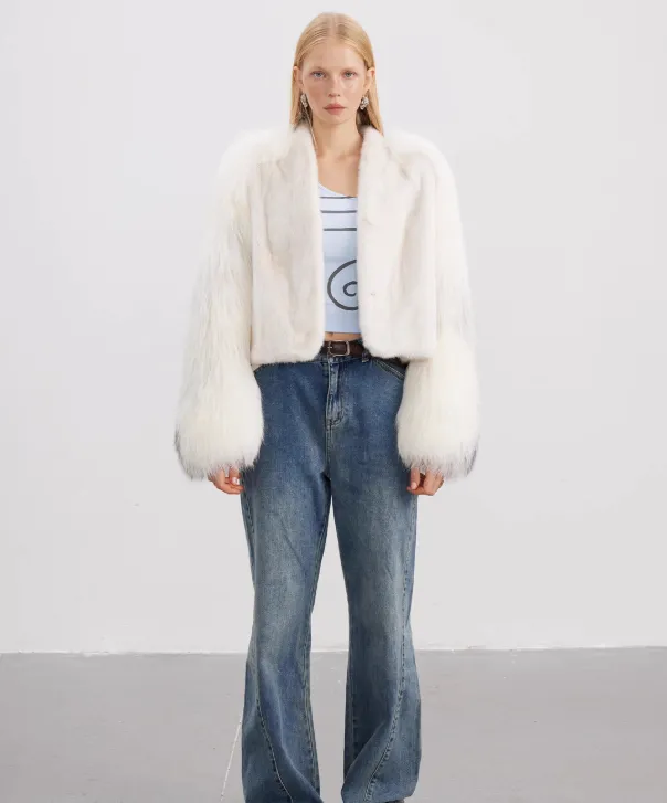 Women's White Mink Jacket with Arctic Fox Sleeves