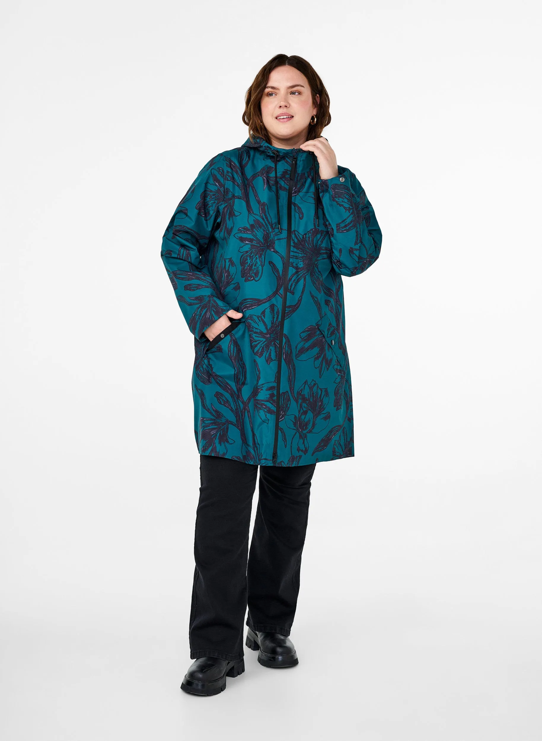 Zizzi Lara Rain Jacket in Teal